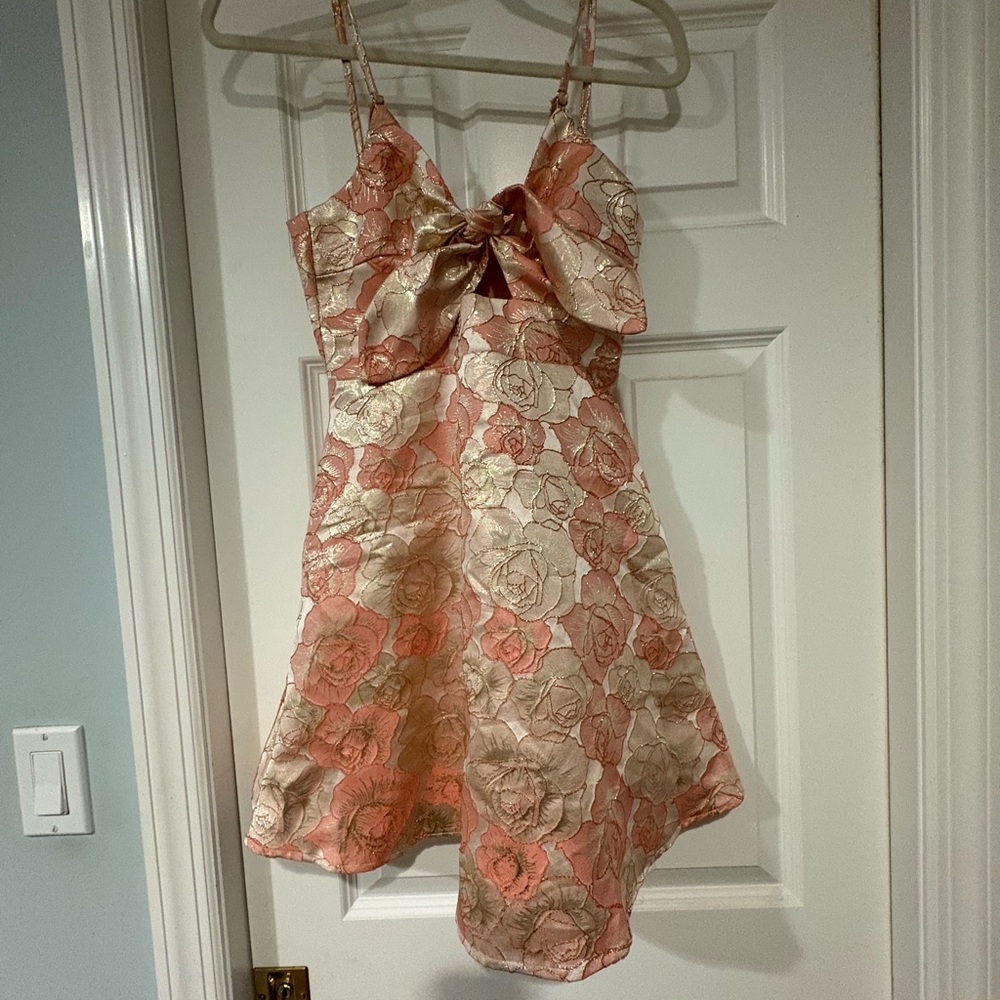 Lulu's Pink and Gold Floral Mini Dress